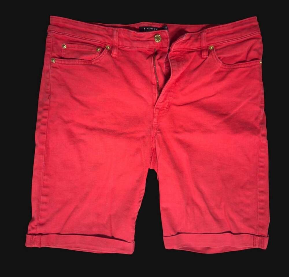 Lauren Ralph Lauren Red Denim Bermuda Shorts Size 16 Rolled Cuffed